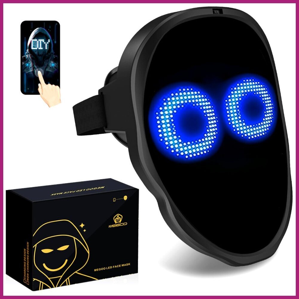 LED Light Up Face Mask with Bluetooth Programmable App for Halloween Masquerade